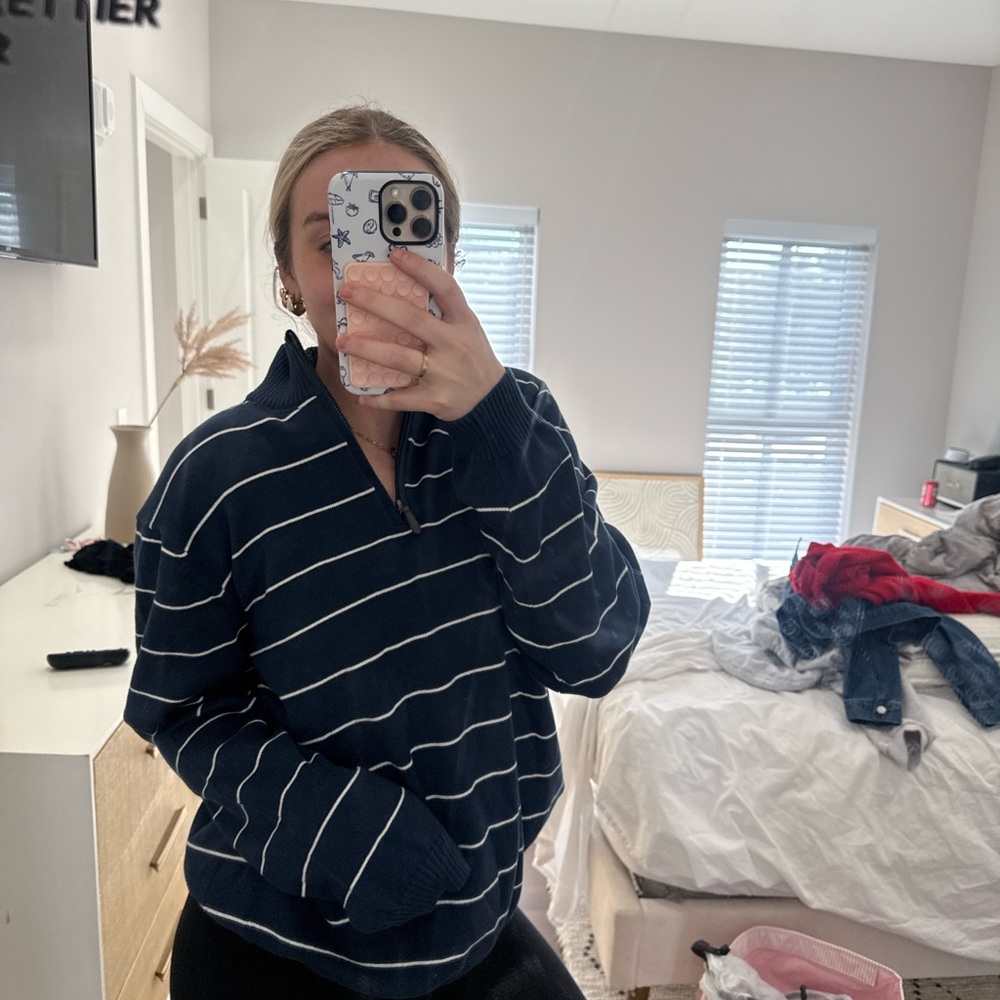 vintage navy quarter zip sweater L - Picture 9 of 14